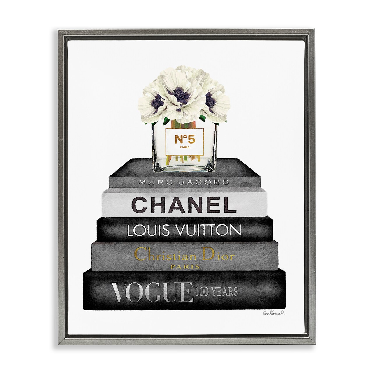 Stupell Industries Monochrome Fashion Designer Bookstack Framed Floater Canvas Wall Art
